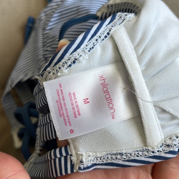 Blue Striped Lace-Up Bikini Top Size M - Picture 6 of 6